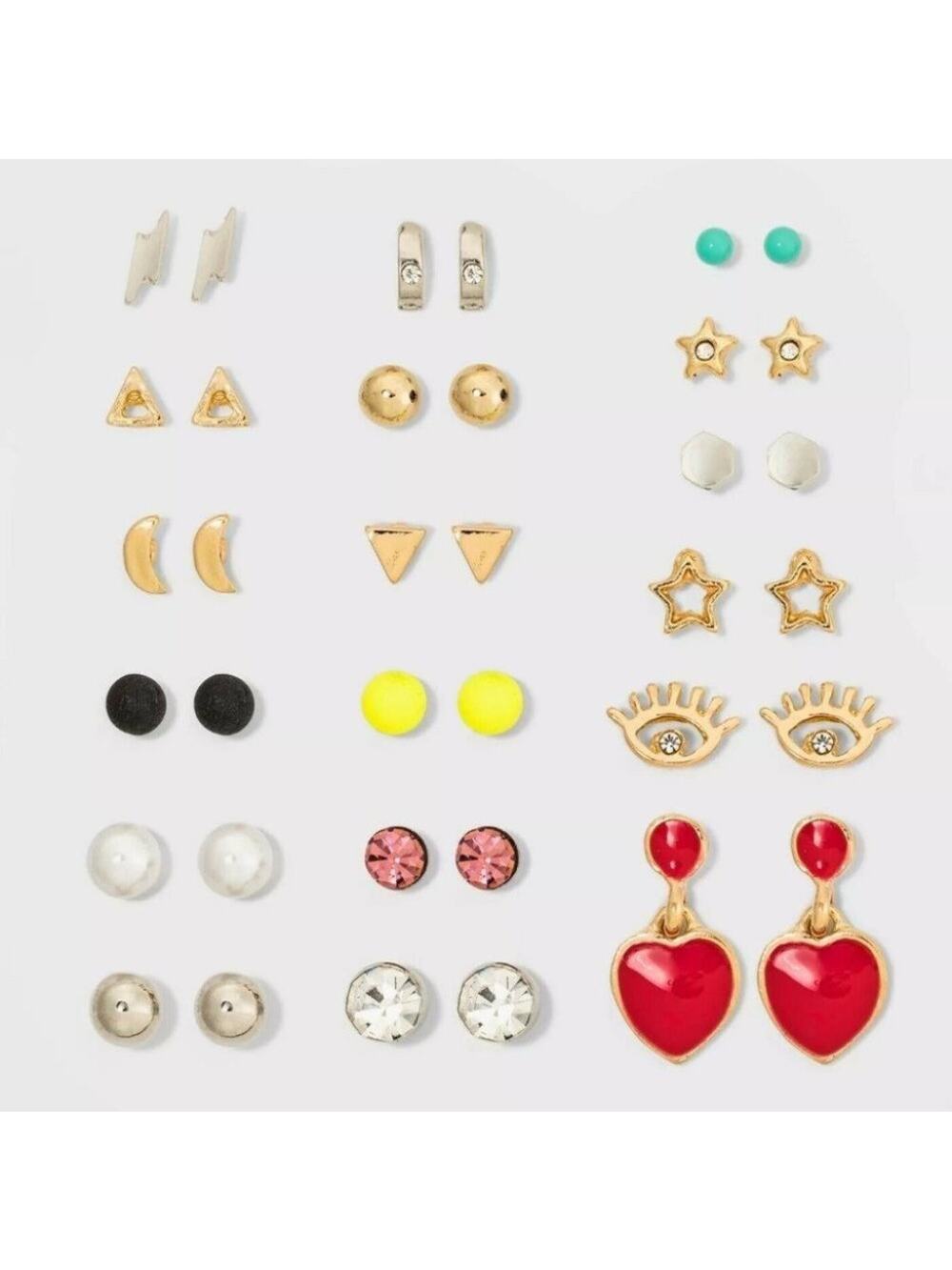 Wild Fable Lightning, Moon & Star Multi Faux Gemstone Earrings 18 Piece Set